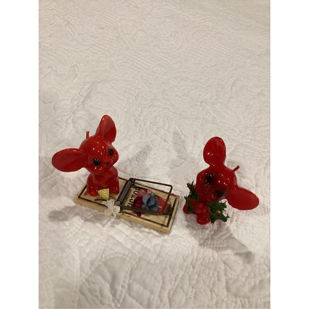 Vintage 3 Piece Christmas Mouse Candle Set